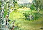 Carl Larsson paradiset-sjalvportratt i landskap Sweden oil painting artist